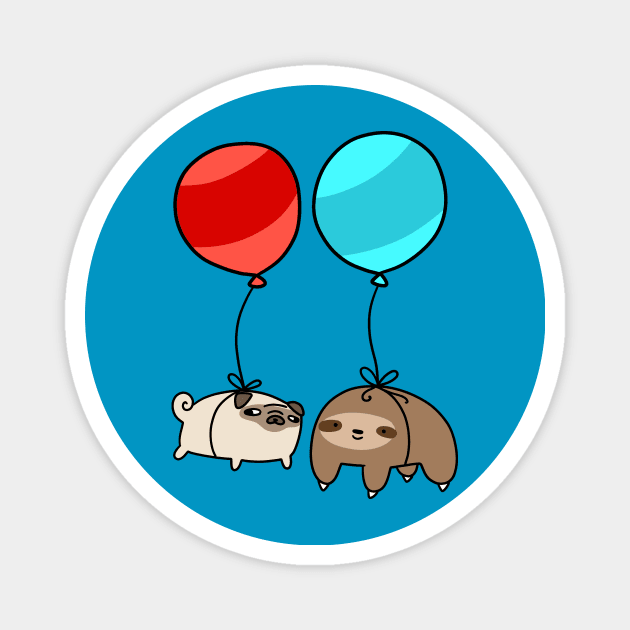 Balloon Sloth and Pug Magnet by saradaboru